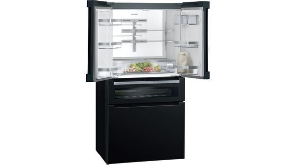 Siemens iQ700 KF96RSBEA Freestanding 70/30 French Fridge Freezer, Black Glass
