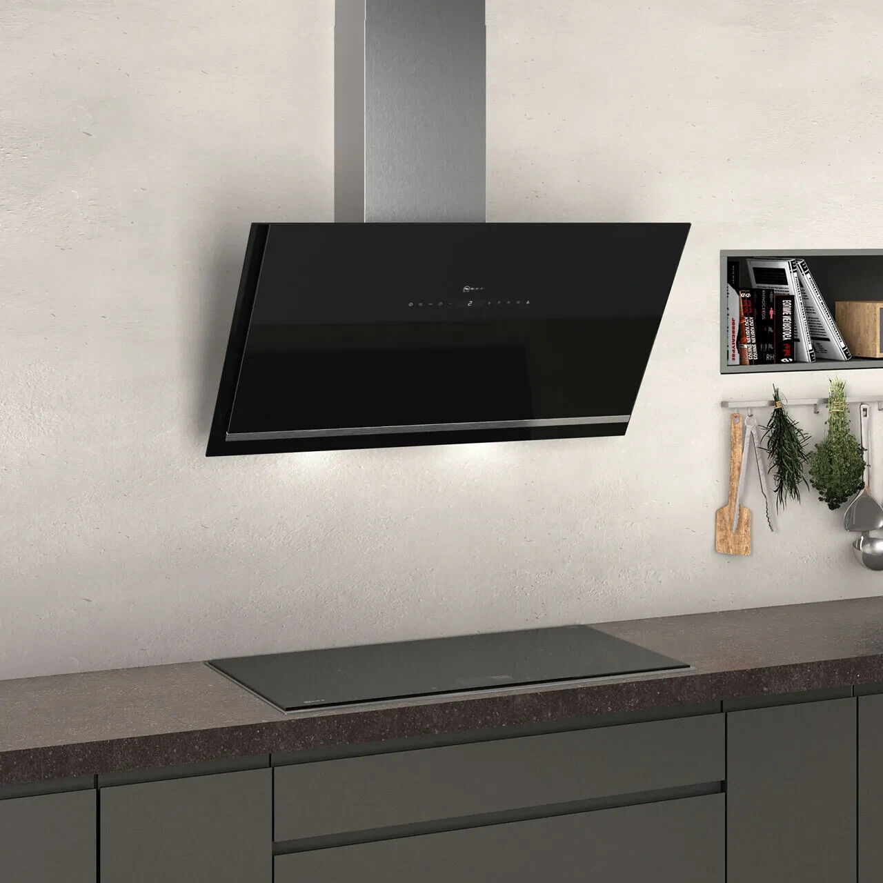 NEFF N90 D96IKW1S0B Wifi Connected 89 cm Angled Chimney Cooker Hood – Black
